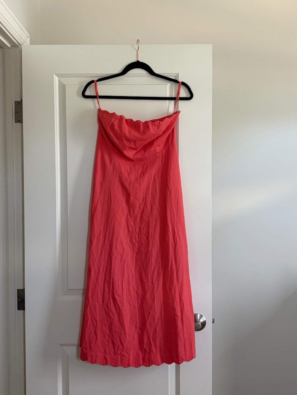 Gap Linen Blend Scalloped Midi Dress Fresh Coral Pink Size S